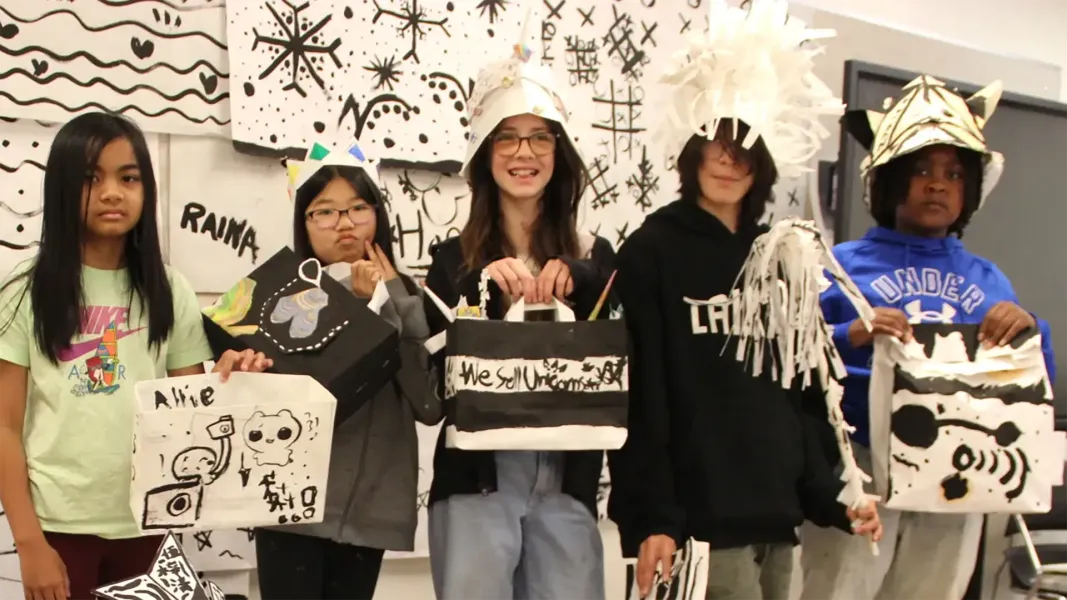 Children with their artwork